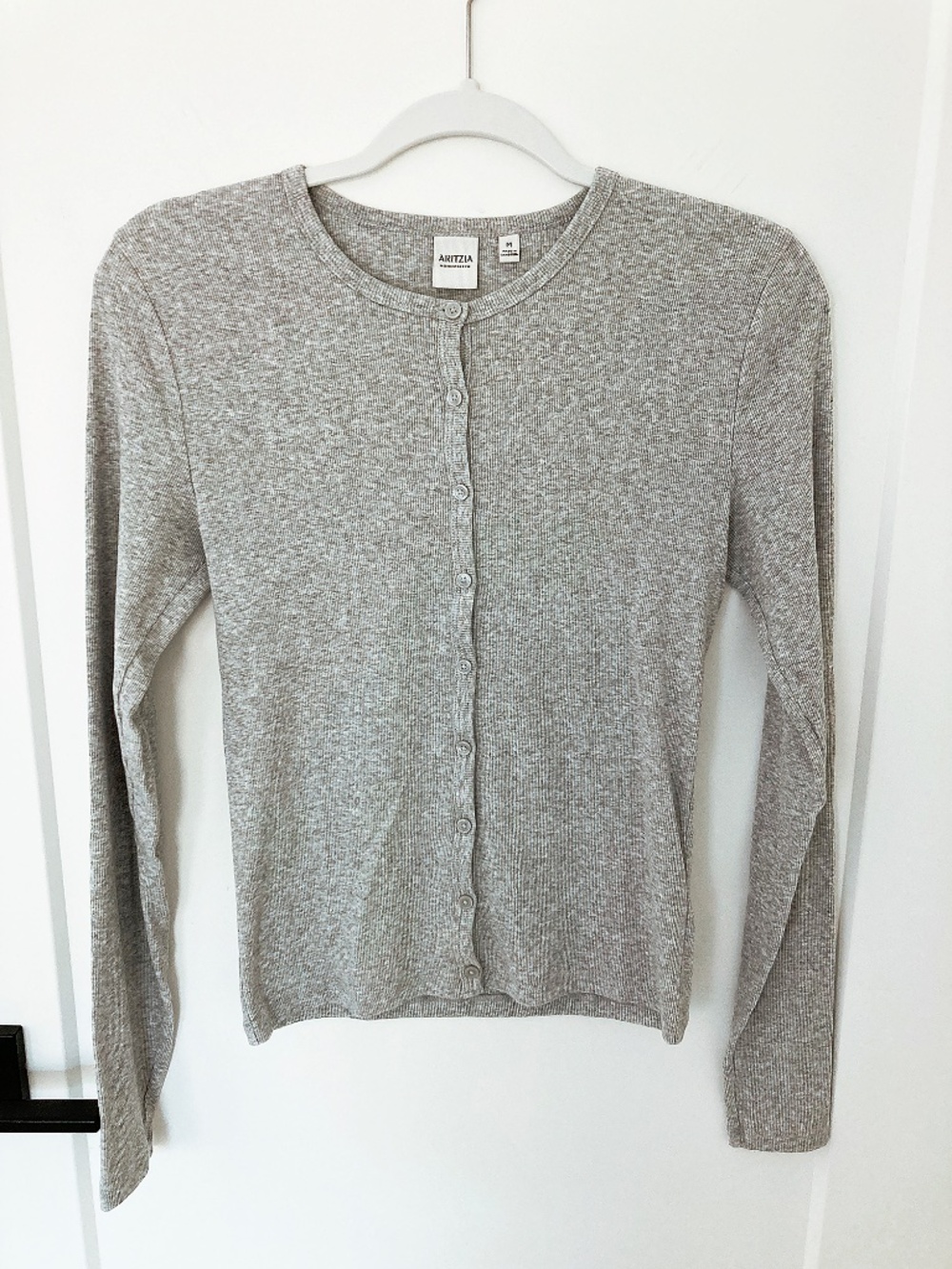 Aritzia HomeStretch Rib Crew Button-Up in Heather Chrome Gray - M